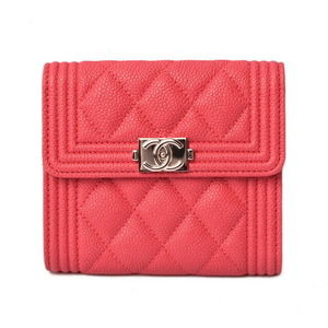 CHANEL Boy Chanel 3-FWallet Matelasse Coral Red